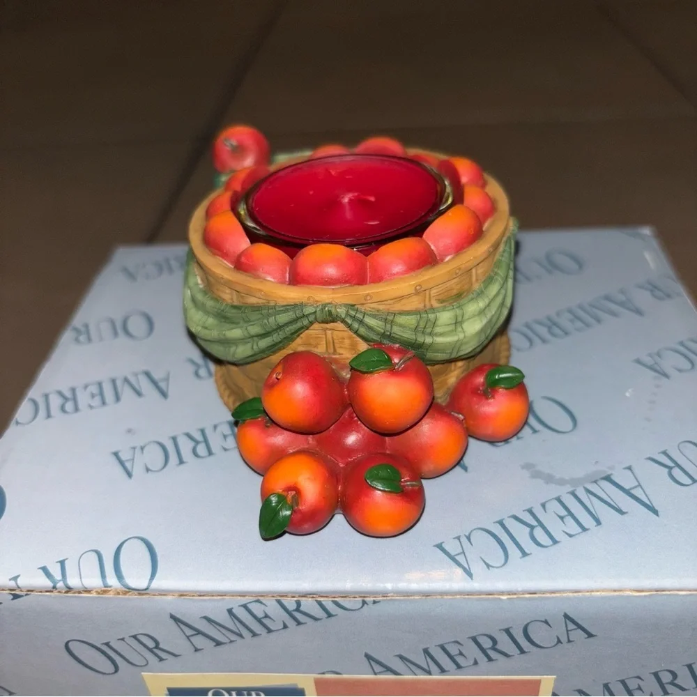 Our America Winter Apple Basket Tea Light Candle Holder #36504
